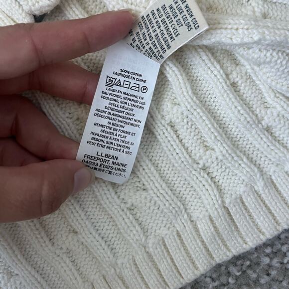 L.L. Bean Cardigan Sweater Cable Knit Zip Fisherman Preppy Cream Size Large - Picture 6 of 9